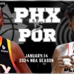 Phoenix Suns vs Portland Trail Blazers Full Game Highlights | Jan 14 | 2024 NBA Season