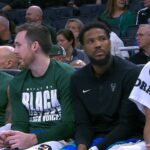 Damian Lillard tries to hide laugh from Giannis after Thanasis got 8 second violation 😂