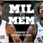 Milwaukee Bucks vs Memphis Grizzlies Full Game Highlights | Feb 15 | 2024 NBA Season
