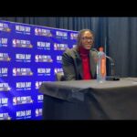 Indiana Pacers center Myles Turner speaks to media before playing in NBA All-Star Skills challenge