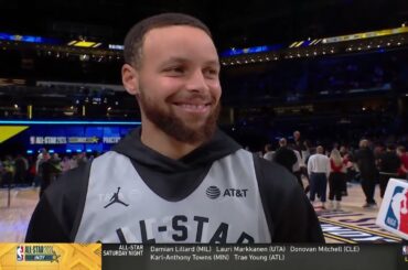 Steph Curry talks 3-point contest with Sabrina | 2024 NBA All-Star Practice