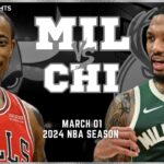 Milwaukee Bucks vs Chicago Bulls Full Game Highlights | Mar 1 | 2024 NBA Season