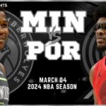 Minnesota Timberwolves vs Portland Trail Blazers Full Game Highlights | Mar 4 | 2024 NBA Season