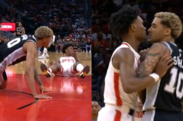 Jeremy Sochan purposely trips Amen Thompson and starts a fight 😳