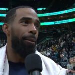 Timberwolves guard Mike Conley reacts after win over Jazz