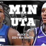 Minnesota Timberwolves vs Utah Jazz Full Game Highlights | Mar 16 | 2024 NBA Season