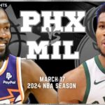 Phoenix Suns vs Milwaukee Bucks Full Game Highlights | Mar 17 | 2024 NBA Season