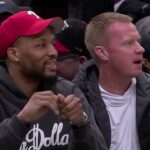 Dame Lillard pulled up to the Bulls vs Blazers game; Sat in DeMar's courtside seats 🤨