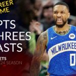 Damian Lillard 30 pts 5 threes 12 asts vs Nets 23/24 season