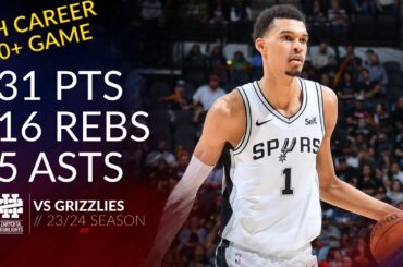 Victor Wembanyama 31 pts 16 rebs 5 asts vs Grizzlies 23/24 season