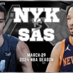 New York Knicks vs San Antonio Spurs Full Game Highlights | Mar 29 | 2024 NBA Season