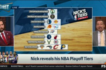 FIRST THINGS FIRST | Nick reveals his NBA Playoff Tiers: #1 Celtics; #2 Nuggets; #3 Mavs Lakers; ...