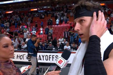 Tyler Herro talks Heat Advancing to Playoffs & Facing Celtics in 1st Round, Postgame Interview