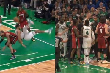 Jayson Tatum takes scary fall with 1min left up 16 and Jaylen Brown was heated 😳