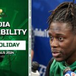 Jrue Holiday Reacts to Kristaps Porzingis NEW INJURY: KP is Tough | NBA Finals Practice