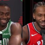 Jaylen Brown does his best Kawhi Leonard laugh at Celtics media day 😂