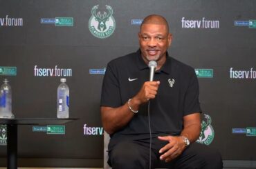 Jon Horst and Doc Rivers at Milwaukee Bucks media day