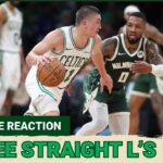 The Milwaukee Bucks lose 108-119 to the Boston Celtics, dropping third straight game