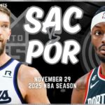 Sacramento Kings vs Portland Trail Blazers Full Game Highlights | Nov 29 | 2025 NBA Season