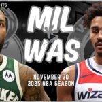 Milwaukee Bucks vs Washington Wizards Full Game Highlights | Nov 30 | 2025 NBA Season