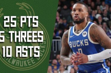 Damian Lillard 25 pts 5 threes 10 asts vs Wizards 24/25 season