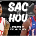 Sacramento Kings vs Houston Rockets Full Game Highlights | Dec 3 | 2025 NBA Season