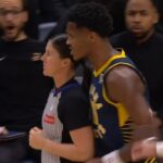 Bennedict Mathurin bumps ref and gets ejected after heated at foul call 😳