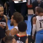Dillon Brooks and Trae Young get into it and Dillon grabs Trae's neck 😳