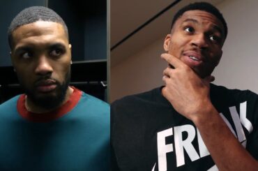Giannis kept saying hawk tuah in Bucks locker room during Dame's interview 😭
