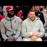 LeBron , and Luka Doncic sit together courtside lakers vs  Indiana Pacers