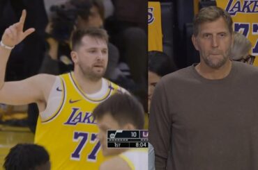 Luka Doncic first bucket in Lakers debut with Dirk Nowitzki in attendance