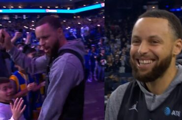 Steph Curry dancing after introduction to NBA All Star practice with Shaq's OGs 😂