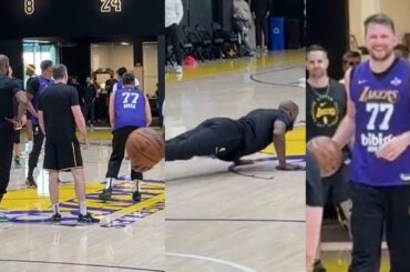 Luka Doncic beats LeBron James and Lakers in half court shot contest 😂