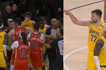 Luka Doncic and Vando get heated with Bruce Brown for flagrant foul on Dalton Knecht