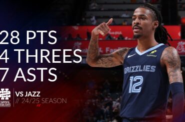Ja Morant 28 pts 4 threes 7 asts vs Jazz 24/25 season