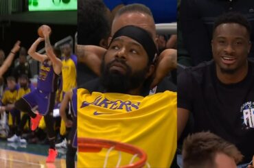 Luka Doncic insane one leg fading 3 has Lakers bench stunned and words with Thanasis 😂