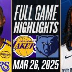 LAKERS vs GRIZZLIES FULL GAME HIGHLIGHTS | March 26, 2025 | NBA Full Game Highlights Today 2K25