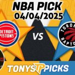 Detroit Pistons vs. Toronto Raptors Pick 4/4/25 NBA Pick Prediction