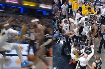 Gary Trent Jr throws Pascal Siakam to ground then Bucks and Pacers gets heated