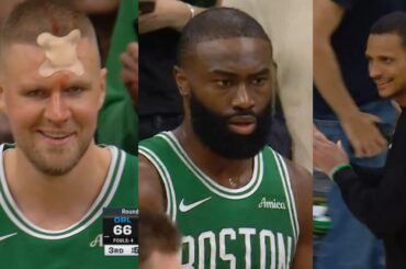 Kristaps Porzingis splits head open then Jaylen Brown clutch buckets to win Game 2 vs Magic