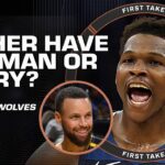 Would you rather have Steph Curry or Anthony Edwards? PREVIEW of Warriors vs. Wolves 👀 | First Take