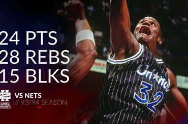 Shaquille O'Neal 24 pts 28 rebs 15 blks vs Nets 93/94 season
