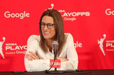 Indiana Fever coach Stephanie White before Game 1 of series at Las Vegas Aces