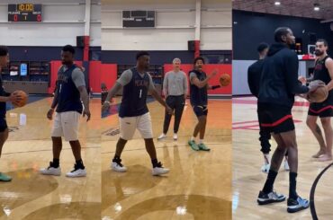 Zion and Jordan Poole work on their 2-man game after practice and KD with Steven Adams