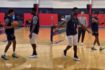 Zion Williamson & Jordan Poole work on their game together after practice 🔥