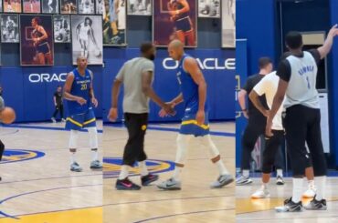 Al Horford getting shots up with Draymond and Kuminga back with Warriors wearing new number 👀
