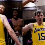 Lakers locker room celebrates Austin Reaves game winner vs Timberwolves