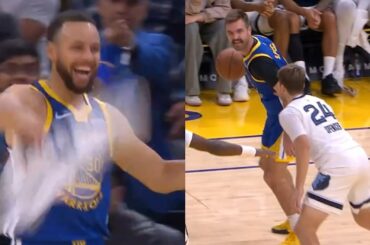 Steph Curry hyped as Pat Spencer posts up his brother Cam Spencer at end of game 😂