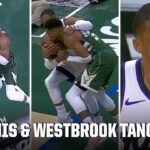 TENSIONS FLARE as Giannis & Russell Westbrook get tied up, no fouls assessed | NBA on ESPN