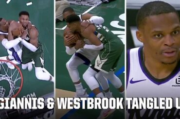 TENSIONS FLARE as Giannis & Russell Westbrook get tied up, no fouls assessed | NBA on ESPN